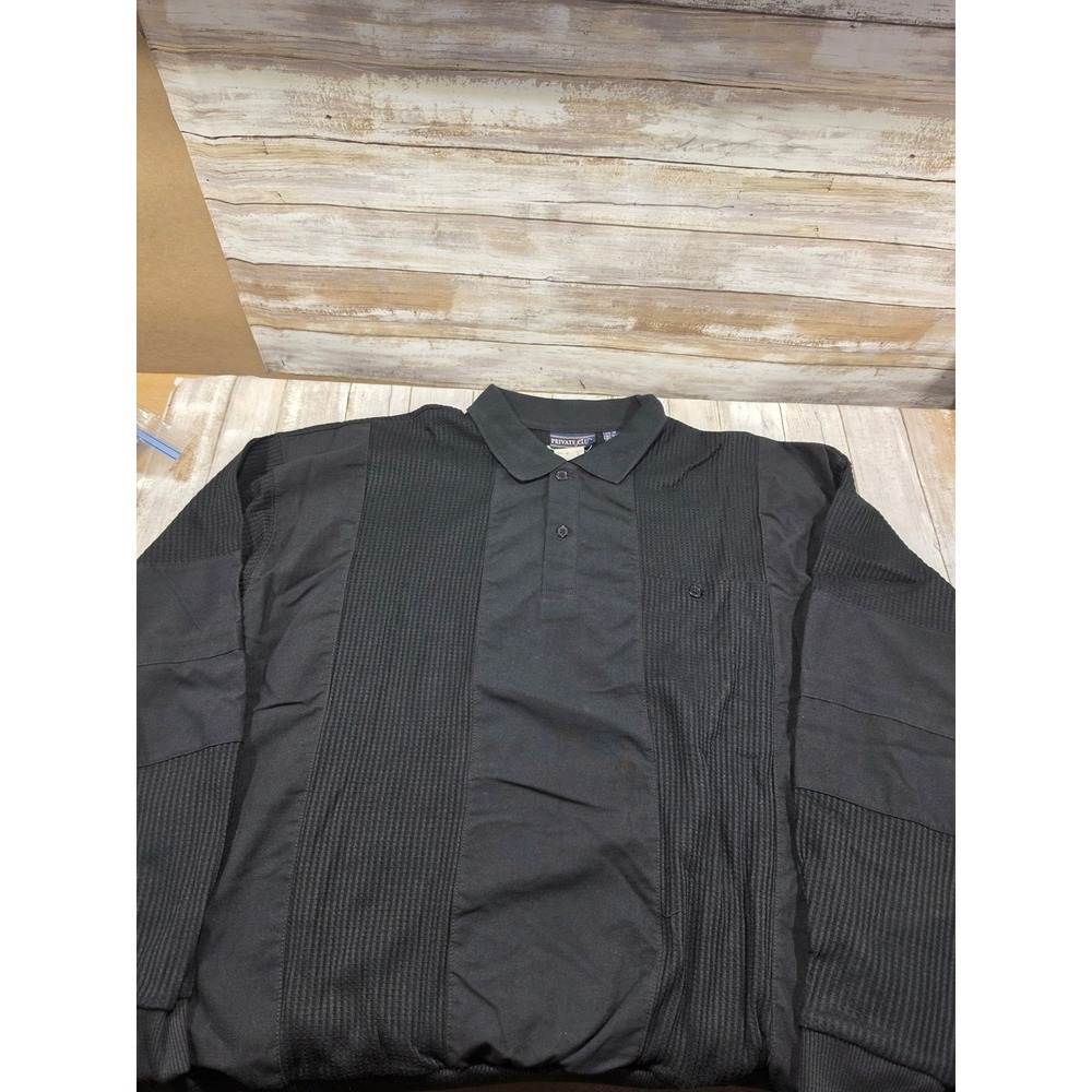 Private Club Mens Black Long Sleeve Textured Mixed Media Polo Shirt Size 1X NWT